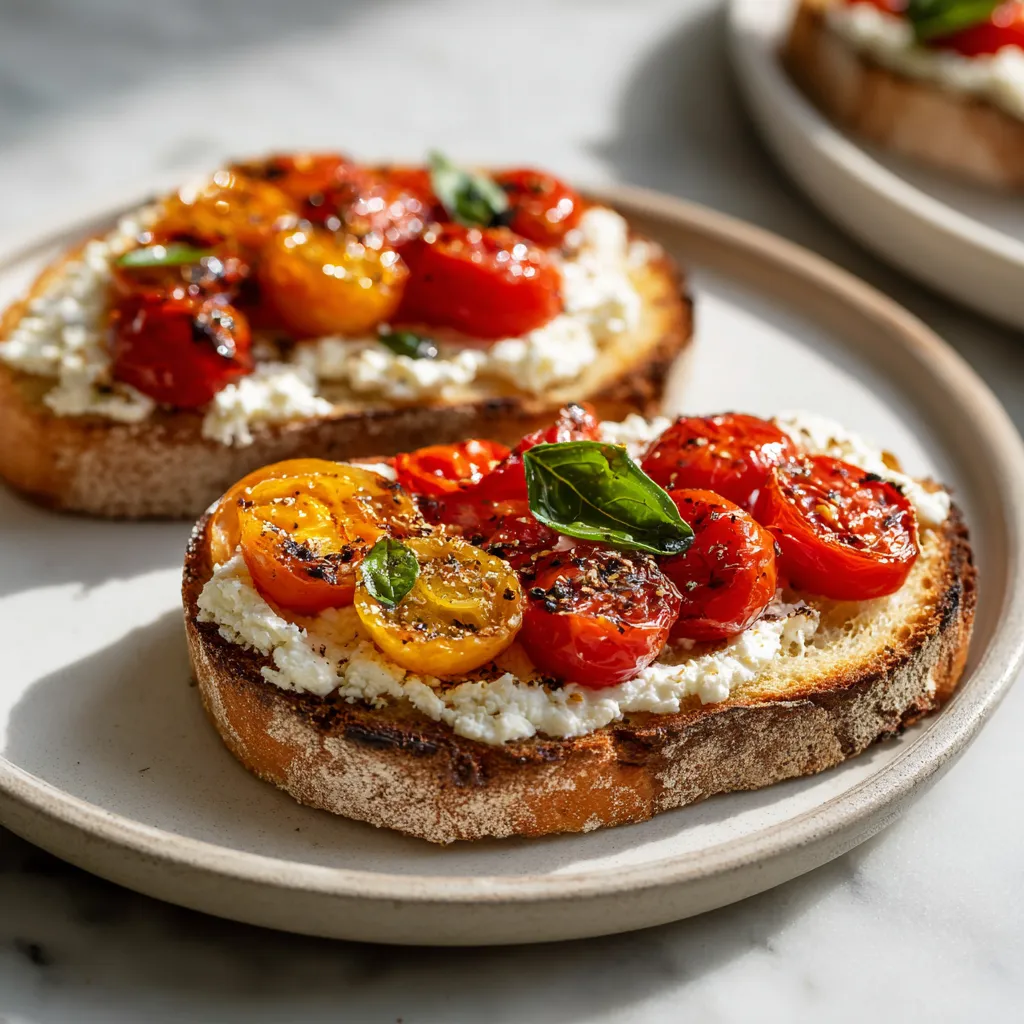5-Ingredient Ricotta and Tomato Sourdough Toast with Fresh Basil and Olive Oil - tertiary view
